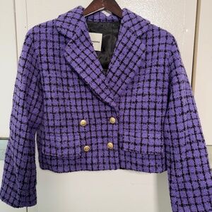Sandro Purple Plaid Cropped Blazer Sz 34